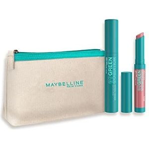 Maybelline New York - Pennenetui Duo Routine make-up ogen en lippen – mascara mega mousse + make-up balmy lip rouge (kleur: Moonlight 007) – ingrediënten van natuurlijke oorsprong – Green Edition