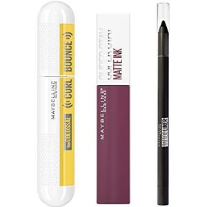 Maybelline New-York Make-upset met 3 producten, mascara (10 ml), oogpotlood & lippenstift (5 ml) – versterkte blik & gemarkeerde lippen