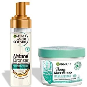 Garnier Ambre Solaire & Body Superfood – set van 2 producten zelfbruinend schuim voor het lichaam, natuurlijke bronzer (200 ml) + Body Superfood Aloë Vera & Magnesium (380 ml)