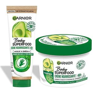 Garnier Body Superfood – set voedende lichaamscrème + voedende handcrème – 48 uur vocht – met avocado-olie en omega 6-97% ingrediënten van natuurlijke oorsprong