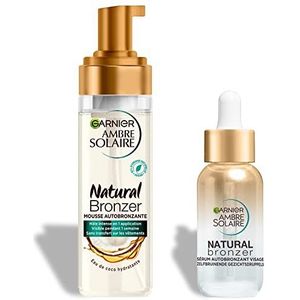 Garnier Barnsteen-Solaire Natural Bronzer – set zelfbruiningsserum voor gezicht + zelfbruiningsschuim voor lichaam – natuurlijke en stralende bruining – alle huidtypes