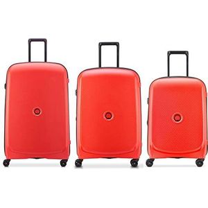 DELSEY PARIS - Belmont Plus kofferset, 3 hardschalen, ultralicht, cabine-bagage, 55 cm, middelgroot, 76 cm, 82 cm, fanrood, Fane Rood, Set de 3 valises, Vaste koffer met 4 draaibare wielen