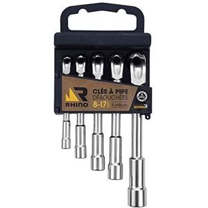 Rhino - Buis- en pijpsleutel, set van 5 pijpsleutels, set van 5 buissleutels - Diameter 8 tot 17 mm - 6/12-kantige voetafdruk - Gemaakt van staal (Chroom Vanadium) - Levenslange garantie 3562