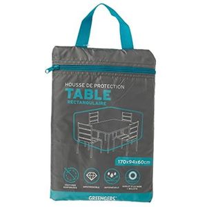 GREENGERS beschermhoes voor tuintafels, tuintafelhoes, hoekige beschermhoes voor outdoortafel, 170 x 94 x 60 cm, waterdicht en UV-bestendig (210D coating) grijs