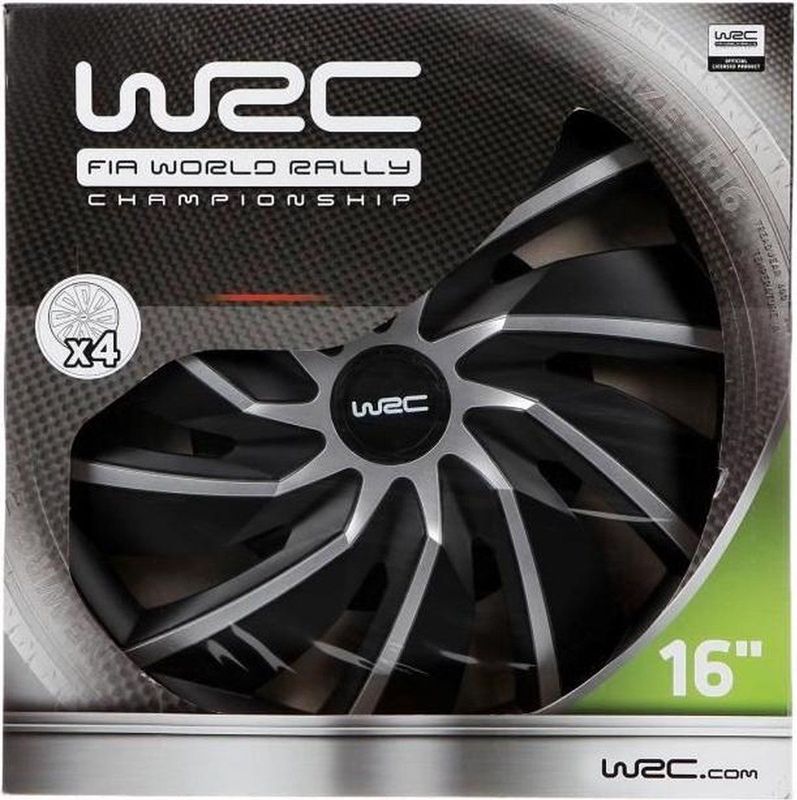 WRC - Wieldoppen - Zilver/Zwart - ABS - Set van 4