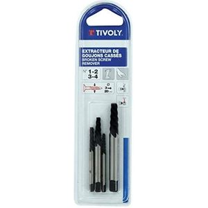 TIVOLY 11111021234 nageltrekkerset nr. 1-2-3-4 voor het verwijderen van gebroken schroeven met behulp van een schroevendraaier