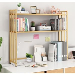 JLVAWIN Kantoorplanken desktop boekenplank aanrecht hok boekenkast, 2-laags ladder boekenkast voor thuis opslag display plank organizer rek montage (kleur: goud, maat: 115 cm x 25 cm x 90 cm)