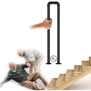 Leuningen Trapleuning Leuningen voor oudere kinderen, handrails voor buitentrappen, terras terrasplanken balustrade voor binnen buiten ondersteuning 200 kg (kleur: zwart, maat: 95 cm)