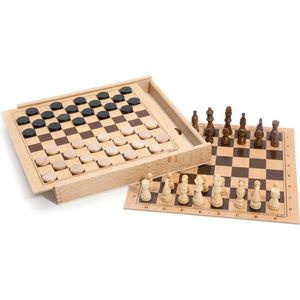 Jeujura - Dienblad voor Dam- en Schaakspellen - Bordspellen - Hout - Inclusief 32 Schaakstukken en 40 Dames