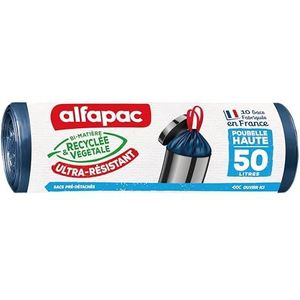 Alfapac - 10 zakken van 50 l met schuifband – vuilniszakken met hoge Hd – plantaardige oorsprong – witte zakken met de afmetingen 60 x 85 cm