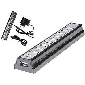 USB Hub - 10 Poorten - USB 2.0 - Externe Voeding - Zwart