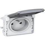 Legrand 069551 stopcontact waterdicht 2P T met beschermingsclips Plexo Componeerbaar IP55, 16 A, 250 V, grijs