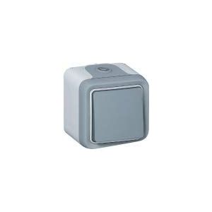 LEGRAND, Plexo Classic Tuimelknop voor vochtige ruimtes, onverlicht, knopsluiter, 1-polig, 10 A/250 V, IP55 - IK07, grijs, 069720