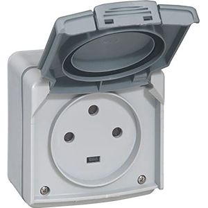 LEGRAND - Waterdicht stopcontact met vermogen 20 A met Plexo-aarde - stopcontact 2P+T vermogen max. 4600 W - 3 cellen - Opbouw - Gemaakt in Frankrijk - Grijs