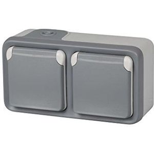 Legrand, 191505 Plexo Dubbel stopcontact, wandcontactdoos, opbouw, waterdicht, voor buiten, IP55, grijs