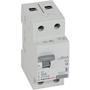 LEGRAND, RX3 402037 Aardlekschakelaar 40 A 2-polig 30 mA type A 230 VAC 2 TE FI RCCB stroomonderbreker voor wissel- en continue gepulseerde stromen, bevestiging op rail, profielrail hoed EN 60715