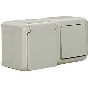 Legrand, Natte ruimte opbouw-stopcontactschakelaar combinatie (horizontaal) IP44, stopcontact met geaard contact & deksel, voor montage aan de muur, 782391