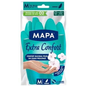 Mapa Ultra Confort Huishoudelijke handschoenen van latex, voering textiel, 100% katoen, comfortabel voor langdurig gebruik, 1 paar, maat M