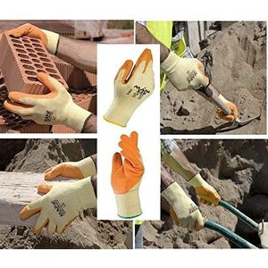 TITAN 328 Heavy Duty Builders Handschoenen Natuurlijk Latex, Werkplaats, Werkman, Bouw, Pakhuis, DIY Oranje/Geel Maat 10 (XL) Beschermende Veiligheidshandschoenen (1 paar)
