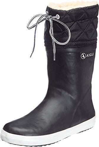 Aigle - Giboulée - Regenlaarzen - Zwart/Wit - Natuurlijk Rubber - Gewatteerd Bovenmateriaal