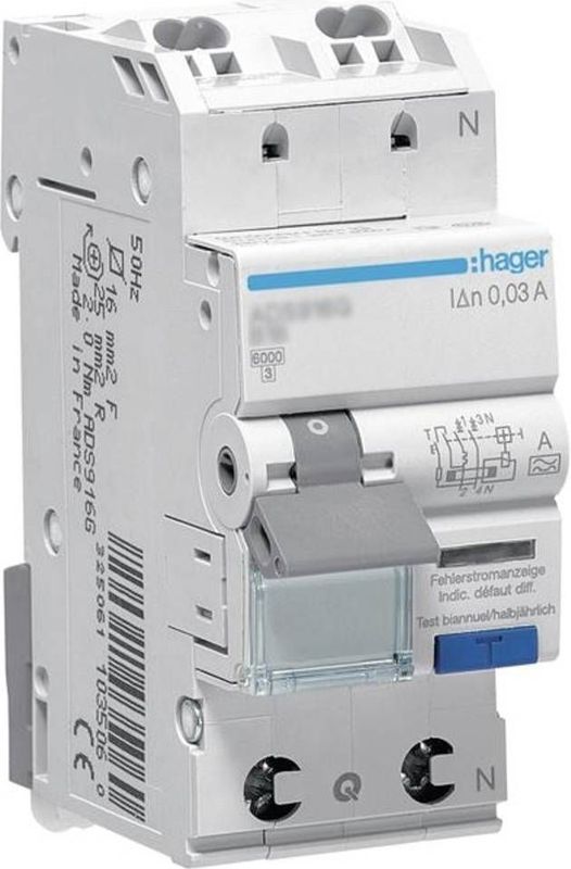 Aardlekschakelaar - Zekeringautomaat - 1P+N - 6 kA - B-16 A - 30 mA - Type A