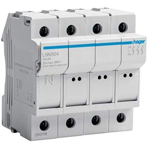 Hager zekeringhouder 32A 3P 400V L38 4 modules 10X38 LSN504