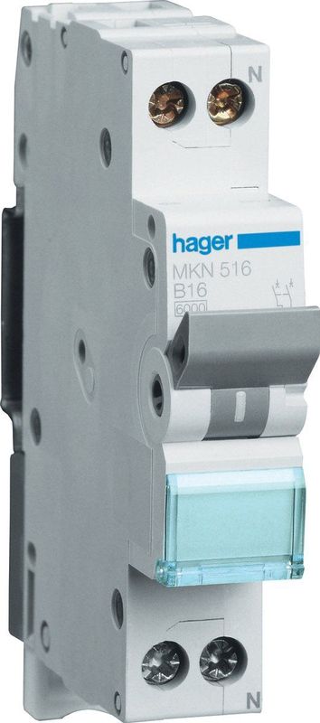 Hager - MKN B-Karakteristiek Automaat - Uitschakelkarakteristiek B - 16A - 2 Polig - 240V