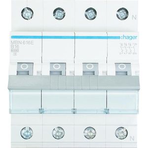 Hager Installatieautomaat 3p+N 16 A B 6 kA hager MBN 616 E  B16 4polig