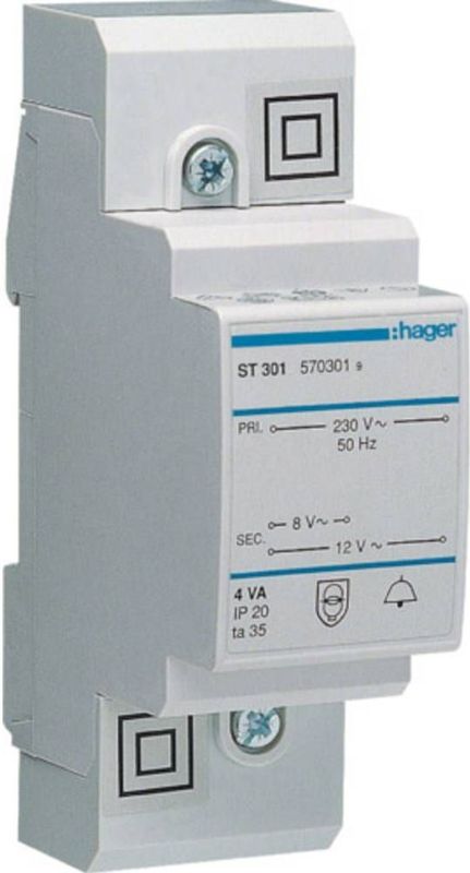 Hager - ST301 - Deurbeltransformator - 230V/8V-12V - 4VA