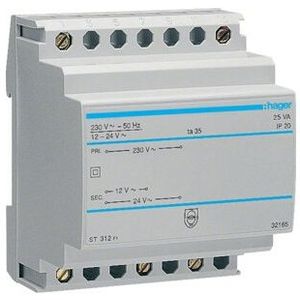Hager ST312 Sicherheitstrafo 230V/12+24V,25VA