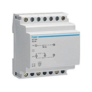 HAGER Sicherheitstransformator ST314, primär 230V, sekundär 12/24V, 40VA, 50-60Hz, 72mm breit, für DIN-Schiene