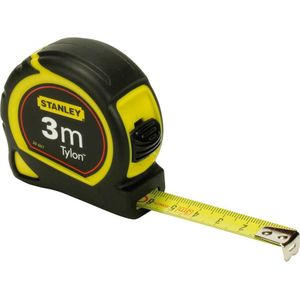 Stanley 1-30-687, meetlint van 2 materialen, 3 m x 12,7 cm, ergonomische behuizing, band van gelakt staal, haak met 2 klinknagels, knop voor het vastzetten van de band, met rubberen coating