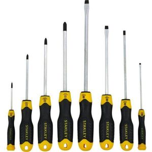 Stanley Schroevendraaier Cushiongrip-set, TransModul-systeem (8-delige set bestaande uit 3x100 mm, 5x150 mm, 6.5x150 mm, 8x200 mm, PH0x60 mm, PH1x100 mm, PH2x125 mm, met stalen lemmet) STMT1-74181