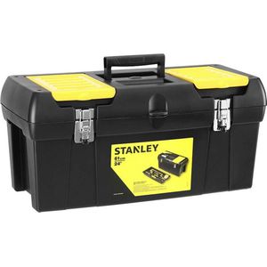 Stanley Millenium 1-92-066 Gereedschapskoffer, 49 x 26 x 25 cm, uitneembare plank, doos met twee organizers voor gereedschap, robuuste koffer met metalen sluitingen, kunststof handgreep