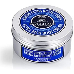L'OCCITANE Shea Ultra Rich Body Cream, 200 ml, vochtinbrengende lichaamscrème voor de droge huid, luxe lichaamscrème voor vrouwen, verrijkt met 25% sheaboter, veganistische formule