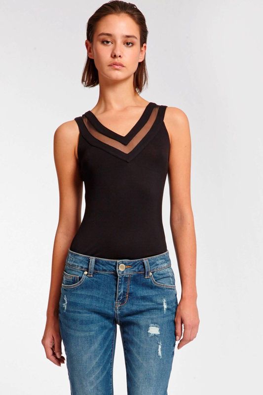 Morgan - Singlet - Transparante Stof - V-Hals - Ritssluiting Achterkant