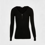 MORGAN - Trui - Zwart - V-hals met Rits - Geribbeld Tricot