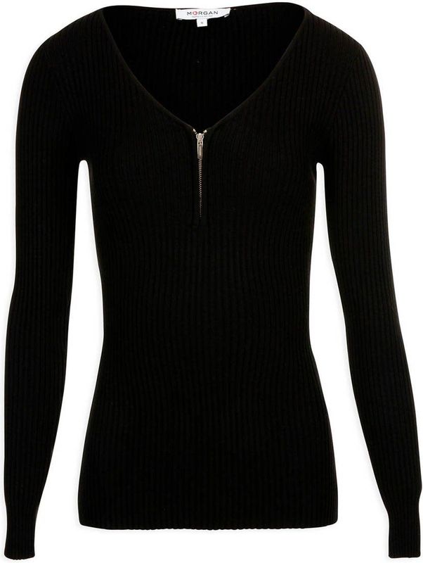 MORGAN - Trui - Zwart - V-hals met Rits - Geribbeld Tricot