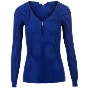Morgan Geribde Longsleeve met Rits Blauw