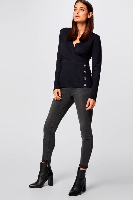 Morgan - Ribgebreide Trui - Marine - V-hals - Lange Mouwen