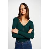 Morgan geribde longsleeve met rits groen