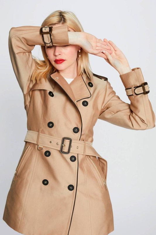 MORGAN - Halflange Trench - Beige - 50% Polyester, 43% Katoen, 7% Polyamide