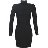 Morgan - Aansluitende Jurk - Zwart - Viscose - Lange Mouwen - Rolkraag
