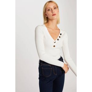 MORGAN - Trui - Wit - V-hals - Goudkleurige Knopen