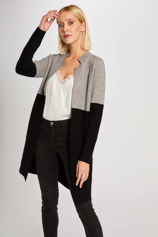 MORGAN - Lange Bicolor Vest - Zwart/Grijs - Viscose