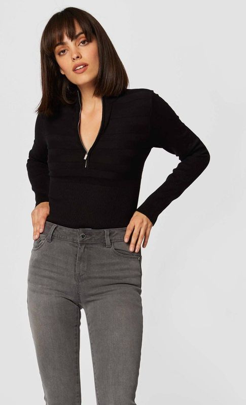 MORGAN - Trui - Zwart - Viscose - Opstaande Kraag en Rits
