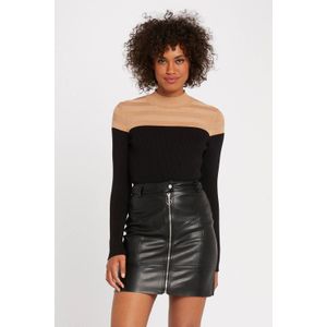 MORGAN - Bicolor Trui - Kastanje - Opstaande Kraag - Lange Mouwen