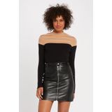 MORGAN - Bicolor Trui - Kastanje - Opstaande Kraag - Lange Mouwen