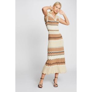 Morgan Fijngebreide Jurk met Grafische Print Beige