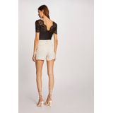 Morgan - Top - Zwart - Polyestermix - V-hals, Korte Mouwen, Kanten Details